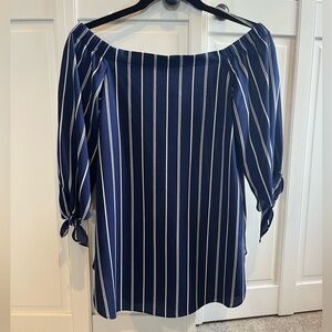 Elegant Navy and White Striped Off-Shoulder Blouse